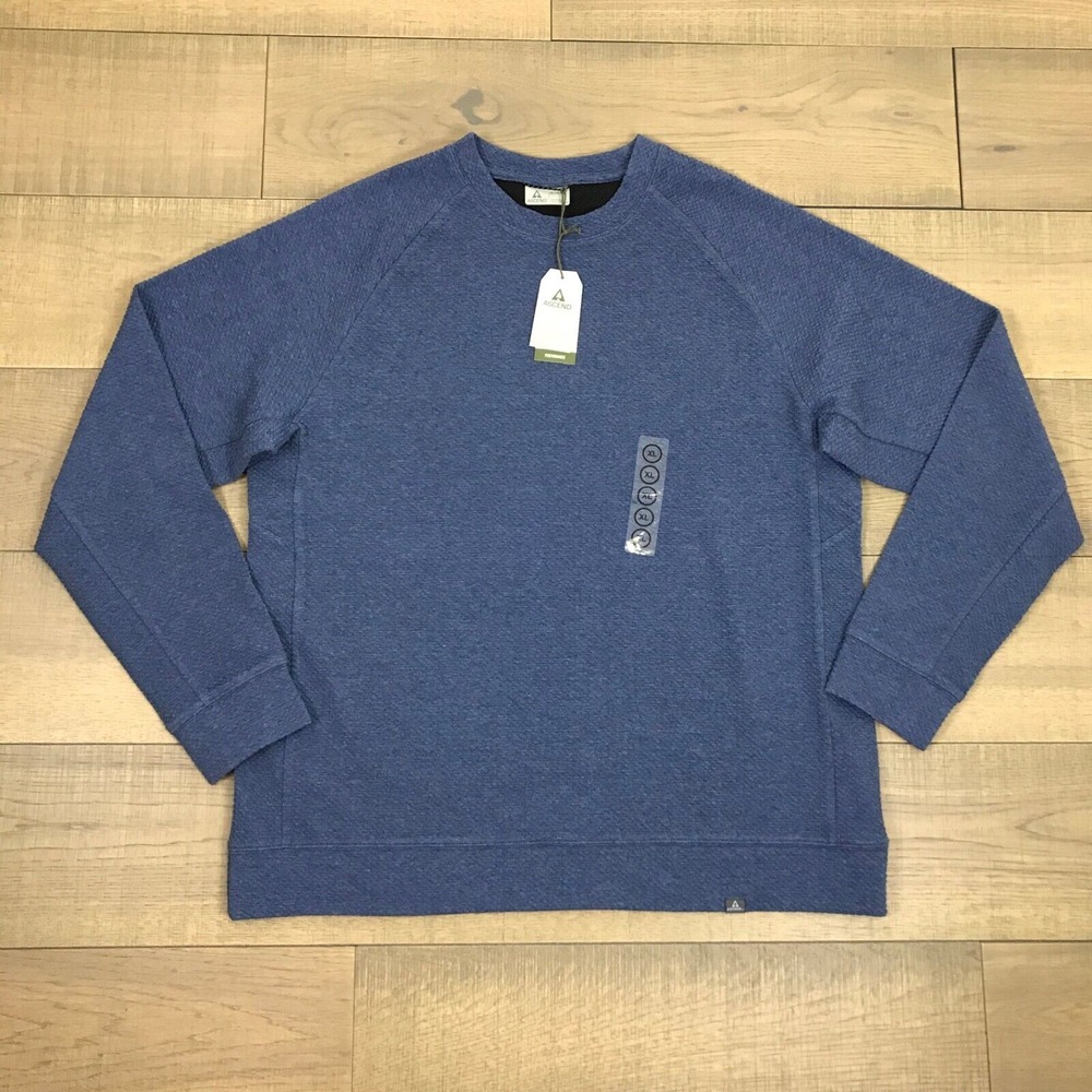 Ascend Shirt Top Mens Size XL Blue Waffle Knit Crew Neck Long Sleeve Organic NEW